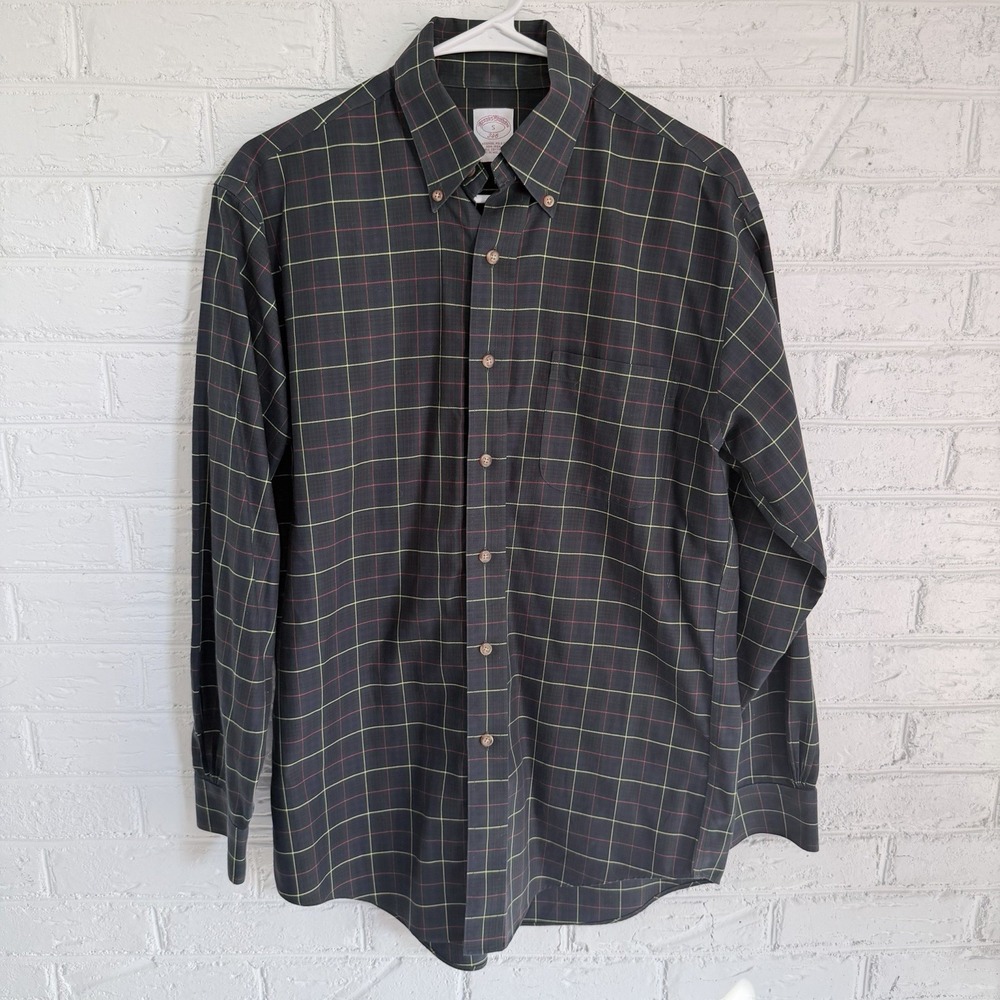 Brooks Brothers 346 Men's S Green Plaid Cotton Button-Up Shirt Long Sleeve